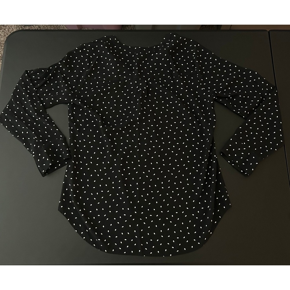Express Black White Polka Dot V-Neck Button Front High Low Blouse Medium (0469) - Picture 2 of 13
